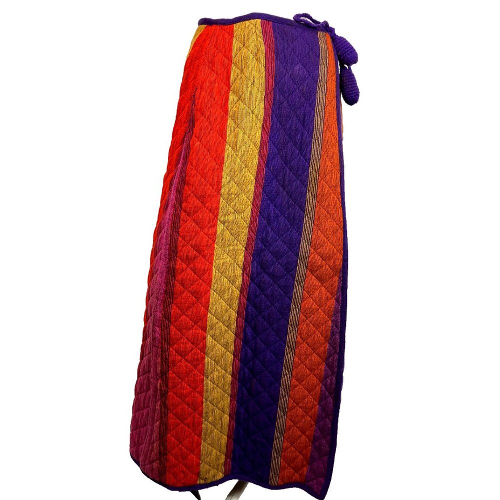 Vintage 70s Rikma Israel Quilted Cotton Blend Wrap Skirt RARE Striped